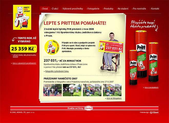 Náhled úvodní stránky Pritt pro sport